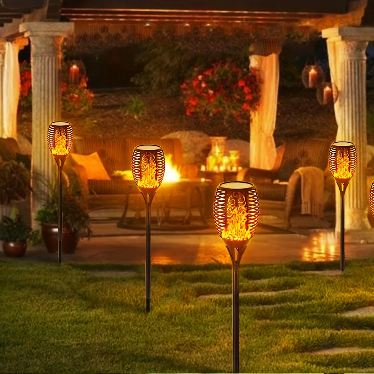 12LED Solar Flame Torch Light – Waterproof Flickering Outdoor Garden Lamp (1-12PCS)